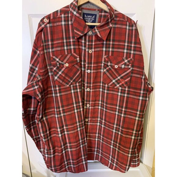 Akademiks‎ Men’s Sz 4XL Plaid Red Button Shirt Pocket - Picture 8 of 10